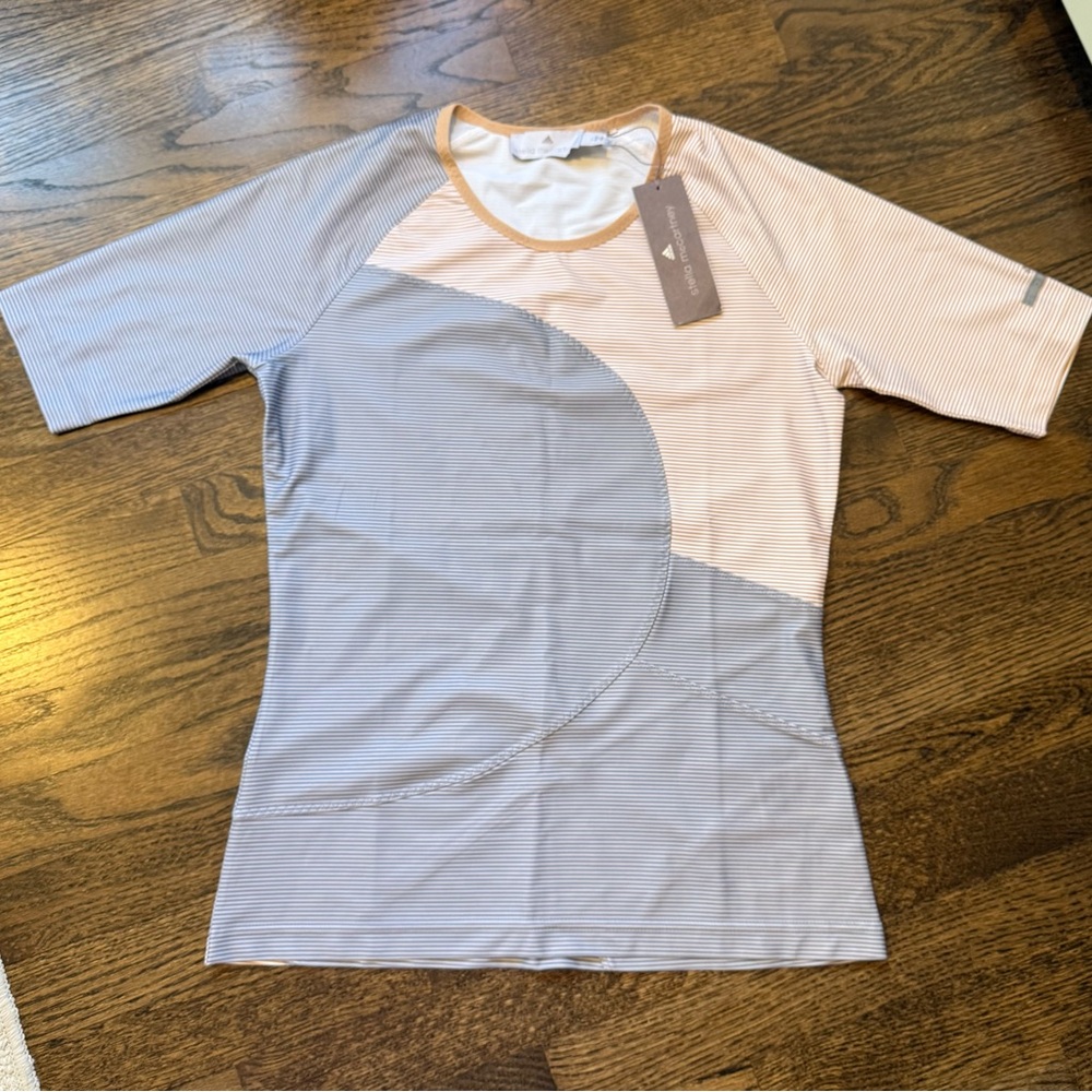 NWT Adidas by Stella McCartney Striped Short Sleeve Workout Tee